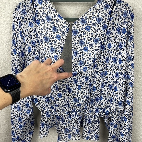 LoveShackFancy Nellie Blouse Floral Print Silk Biscay Blue Peplum Sz XS - Picture 9 of 14